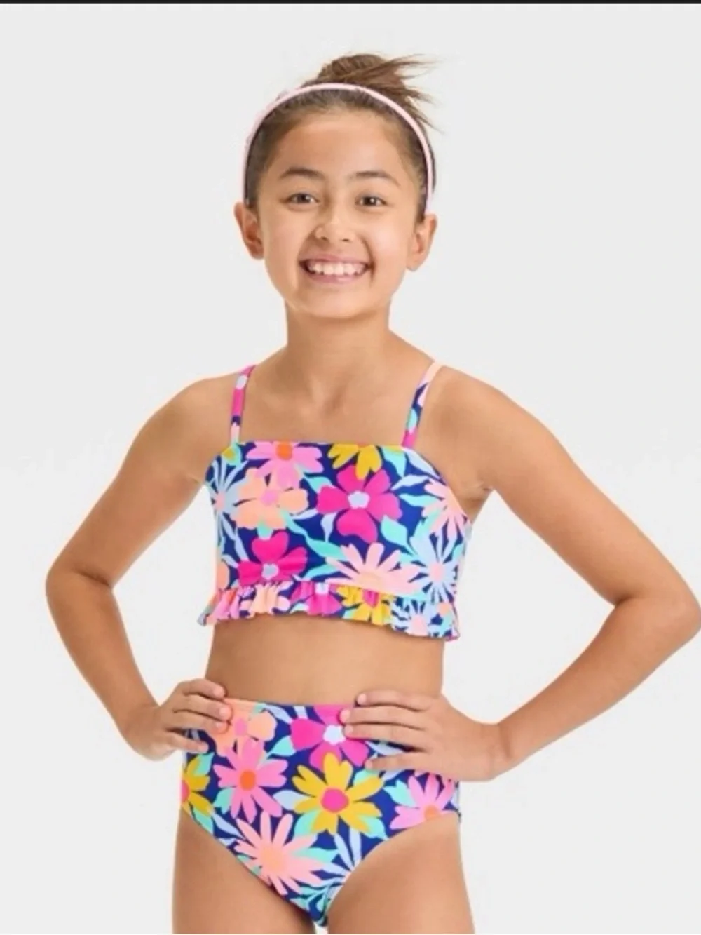 Cat & Jack swim BUNDLE Girls one piece swimsuit and Two-Piece Floral